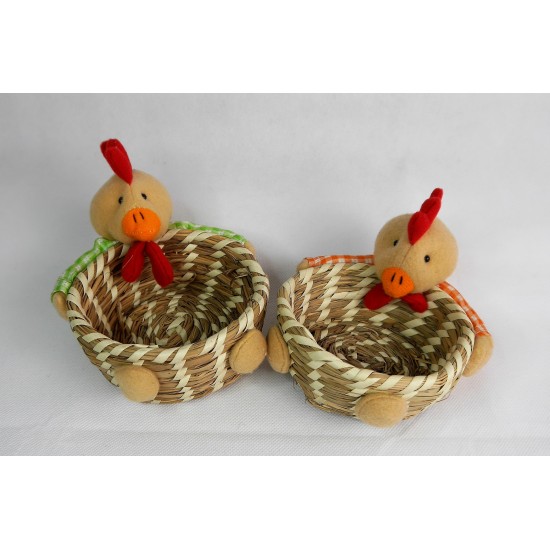 Mat basket with rooster 12cm
