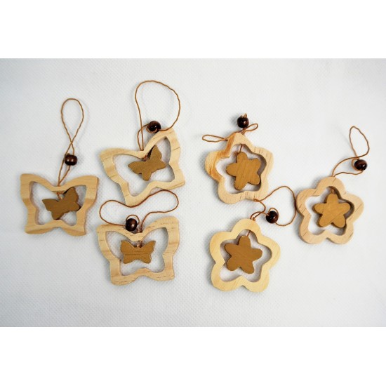 Natural wooden butterfly and flower 6pcs