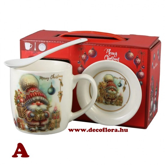 Karácsonyi bögre szett tányérral és porcelán kanállal Manókarácsony Karácsonyi bögre szett tányérral és porcelán kanállal Manókarácsony