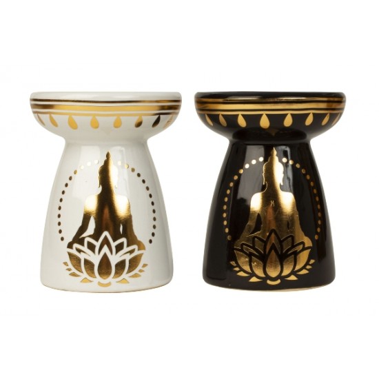 Aroma lamp black and white with Buddha decor h=12cm d=9.5cm size