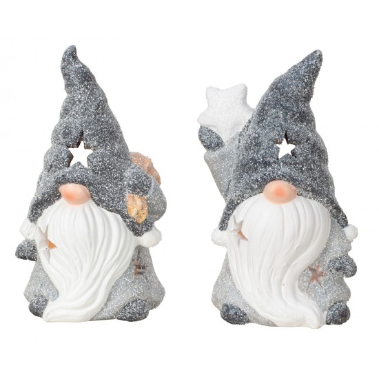 Ceramic candle holder elves in Santa Claus with star or bag - 20 cm