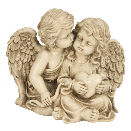 Couple of angels sitting with a heart in their hands h=21.5cm w=24cm