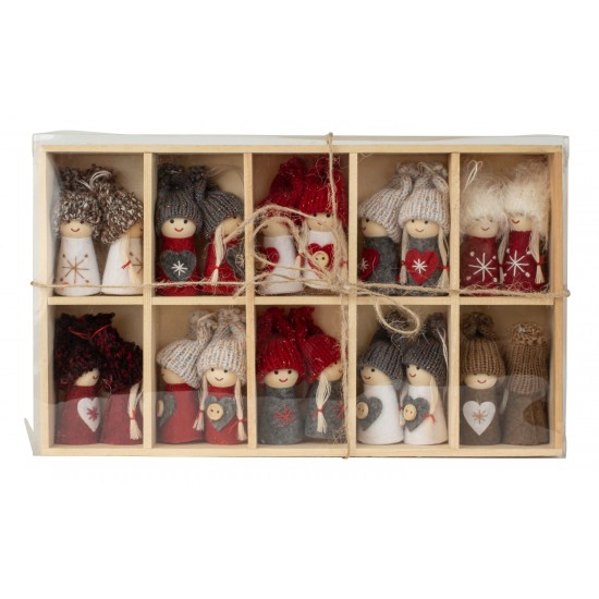 Păpușă din lemn croșetată - păpușă tricotată - ornament pentru brad de Crăciun -set 4 bucati