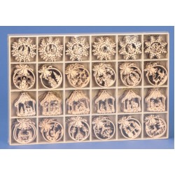 Natúr fa karácsonyfadísz (6 cm) fadobozban 240 db./szett