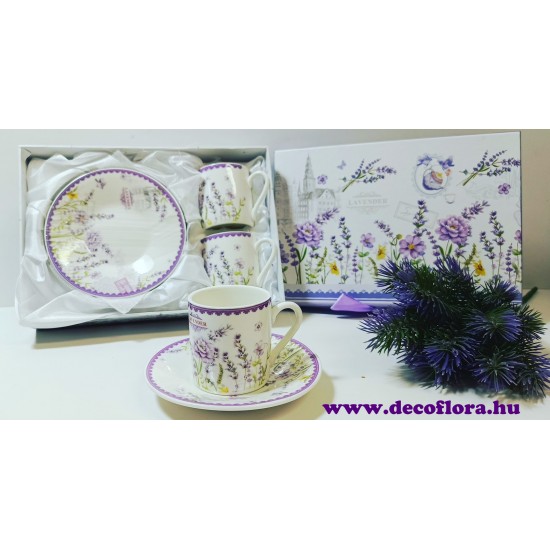 Set cafea*2 Câmp de lavandă în cutie cadou decorată cu panglică 22*15