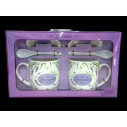 Lavender mug set * 2 ceramic spoons 300 ml Lavender mug set * 2 ceramic spoons 300 ml