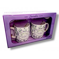 Lavender mug set * 2 ceramic spoons 200 ml