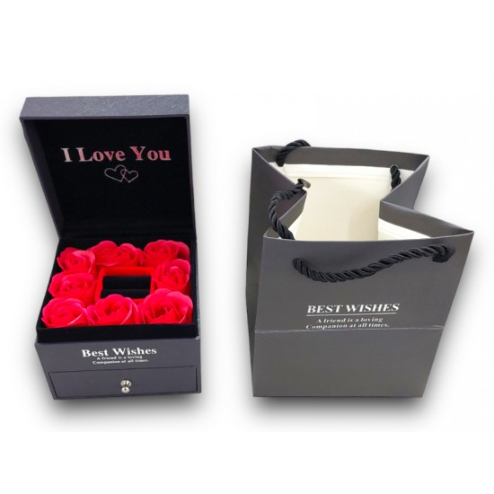 Jewelry box with decorbag , rose - Valentine's gift - Black