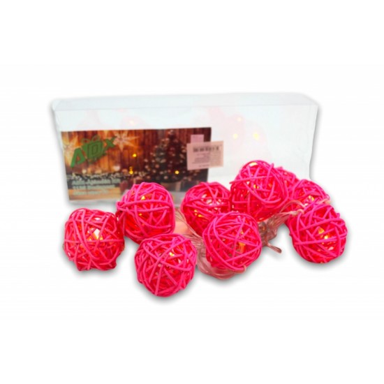 Fényfüzér rattan gömb 5cm - Pink színben Fényfüzér rattan gömb 5cm - Pink színben