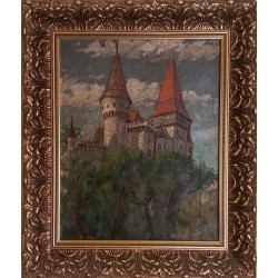 Handmade Oil Paint Landscape Framed in Gold Wood Frame