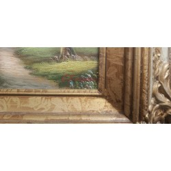 Handmade Oil Paint Landscape Framed in Gold Wood Frame Handmade Oil Paint Landscape Framed in Gold Wood Frame