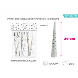 Parti trombita szett*6 ezüst pöttyös 20 cm