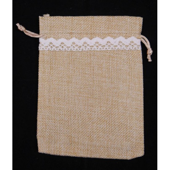 Sackcloth gift bag with lace, large