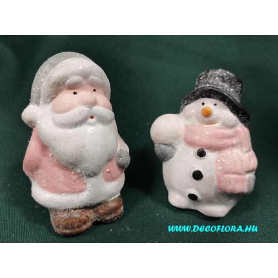 Ceramic snowman and Santa figurines 7 cm 2 variety