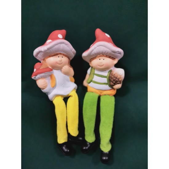 Mushroom hat ceramic childrens figurines