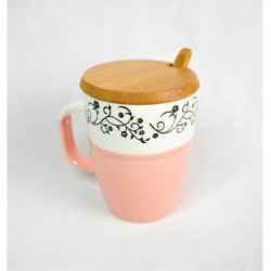 Mug Pastel - bamboo top - bamboo spoon pattern 300 ml 