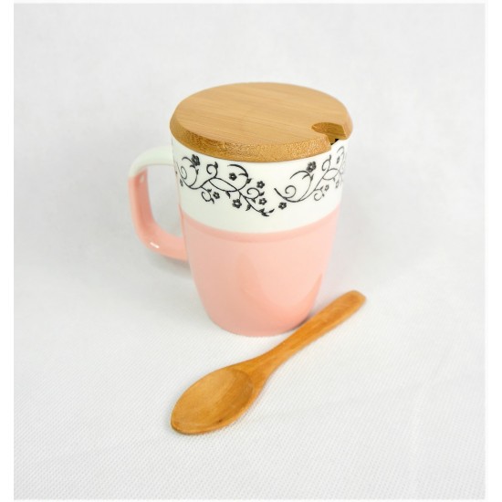 Mug Pastel - bamboo top - bamboo spoon pattern 300 ml 