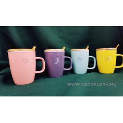 Mug Pastel - bamboo top - bamboo spoon pattern 300 ml 4 types