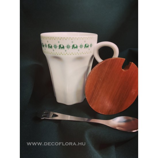 Rome mug - bamboo top - metal spoon green pattern 300 ml