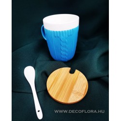 Mug Blue Sweater with ceramic spoon and bamboo lid 300 ml