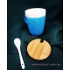 Cana Pulover albastru cu lingura, capac din bambus 300 ml