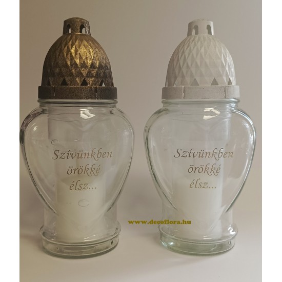 Memorial candle glass-gold-white cap LA83 In our hearts...22 cm 2 types Memorial candle glass-gold-white cap LA83 In our hearts...22 cm 2 types