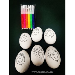 Hungarocell tojás Kifesthető tyúkocska grafikával+filctoll szett 6 cm 6 db/szett Hungarocell tojás Kifesthető tyúkocska grafikával+filctoll szett 6 cm 6 db/szett