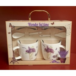 Set cani cu liliac violet * 2 linguri ceramice 380 ml Set cani cu liliac violet * 2 linguri ceramice 380 ml