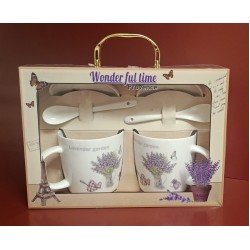 Set cani cu lavanda * 2 linguri ceramice 380 ml Set cani cu lavanda * 2 linguri ceramice 380 ml