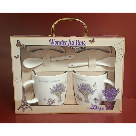 Lavender mug set * 2 ceramic spoons 380 ml