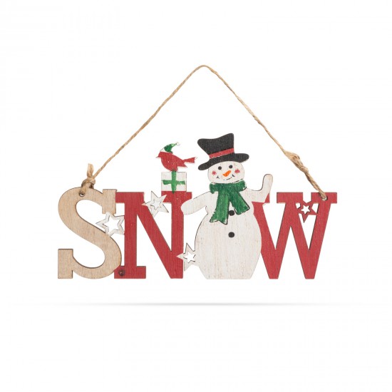 Christmas decor made of wood - snowman - with hanger - 17 x 9 cm