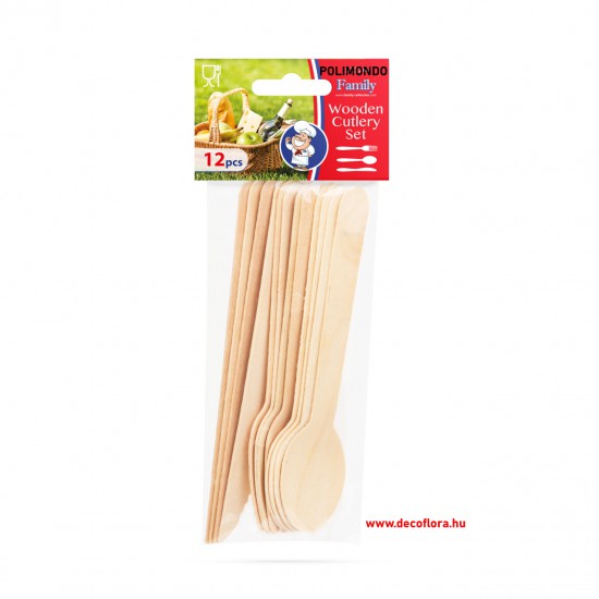 Wooden cutlery set - fork, spoon, knife - 12 pcs / pack