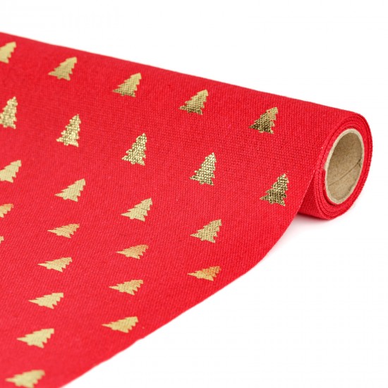 Karácsonyi asztalterítő futó - Arany fenyőfák - 180 x 28 cm - 70% poliészter, 30% pamut