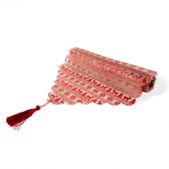 Față de masă de Crăciun cu fulgi de zăpadă aurii și albi - 180 x 35 cm