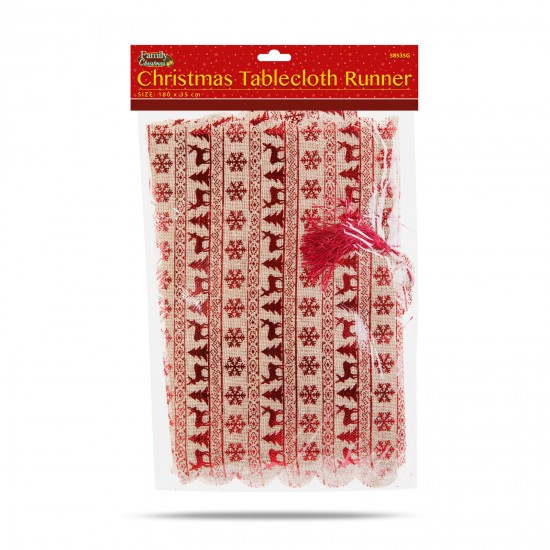 Față de masă de Crăciun cu fulgi de zăpadă aurii și albi - 180 x 35 cm