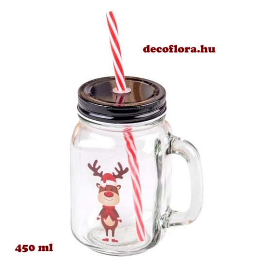 Mug with straw Christmas reindeer decor 13288