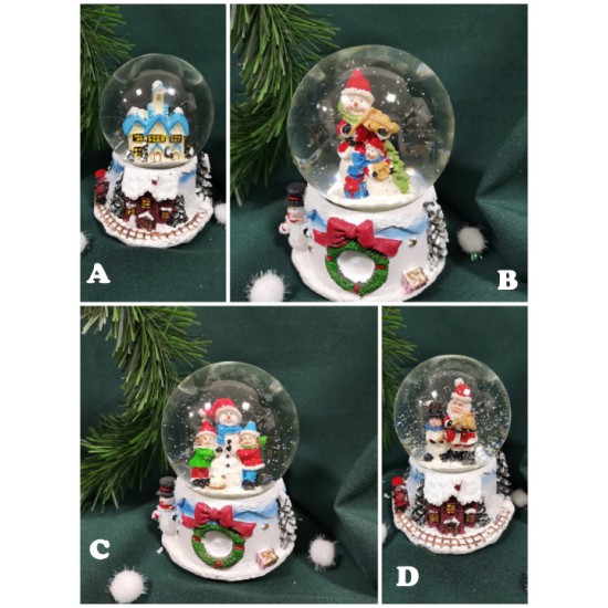 Snowing globe with music Winter World 80 mm/12cm 4 ass