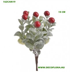 Bogyós havazott betűzős ág, fenyővel, 6 db bogyóval 15 cm Bogyós havazott betűzős ág, fenyővel, 6 db bogyóval 15 cm