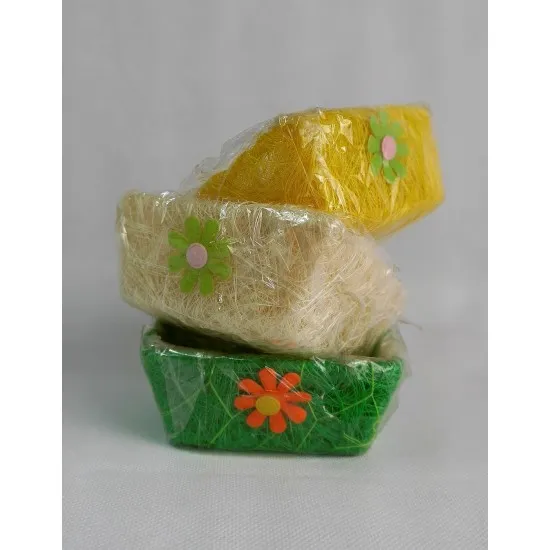 Szizál kosárka virágdekorral szögletes10*8 cm