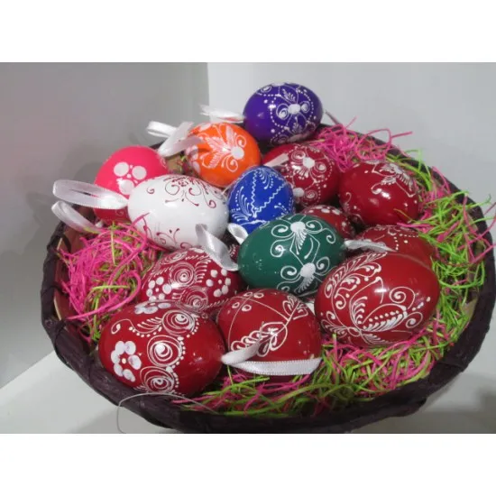 Fa tojás szalagos  6cm hímzett festéssel