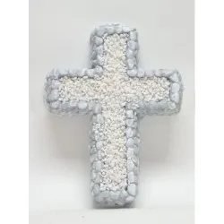 Kereszt kavicsokkal dekorált kicsi 23*29*6 cm.