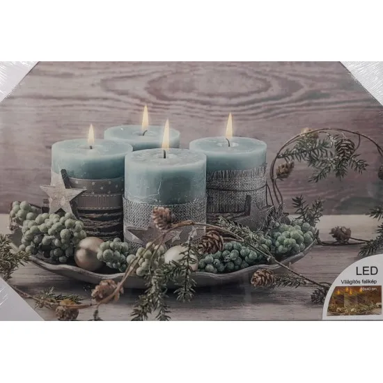 Karácsonyi LED kép Tűrkíz gyertyák 40*60 cm