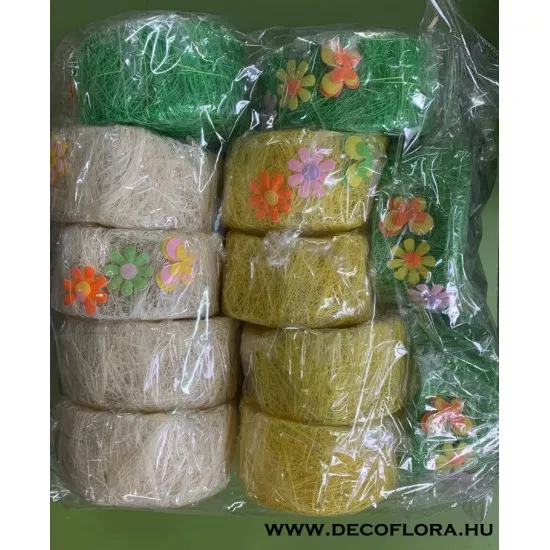 Szizál kosárka virágdekorral 12 cm