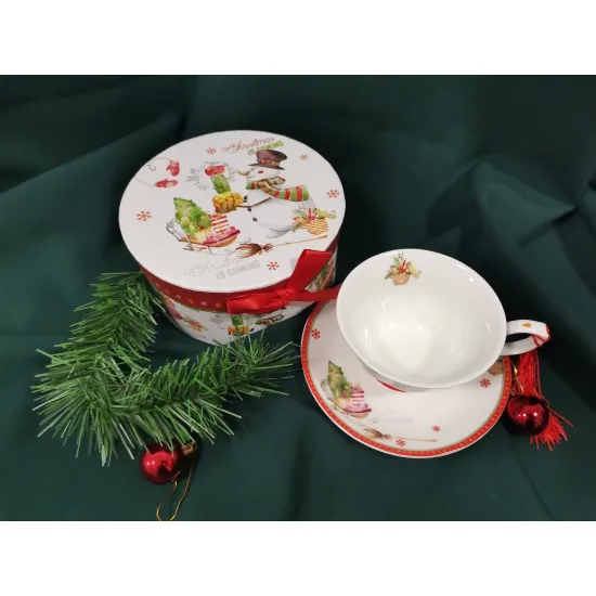 Porcelán tea - kávé készlet Hóemberes motívummal