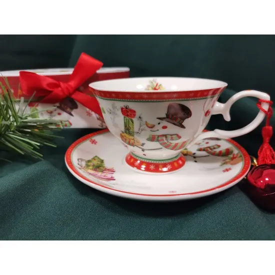 Porcelán tea - kávé készlet Hóemberes motívummal