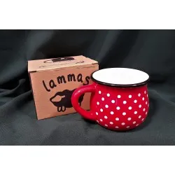 Piros pöttyös bögre dobozban