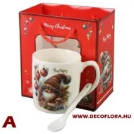 Karácsonyi bögre szett  porcelán kanállal Manókarácsony