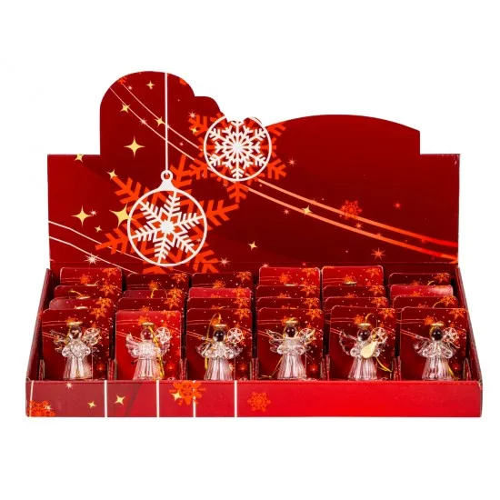 Zenélő üvegangyalok piros kínálóban