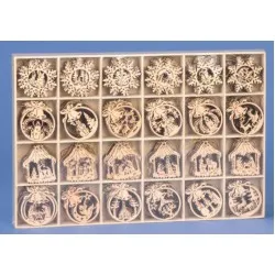 Natúr fa karácsonyfadísz (6 cm) fadobozban 240 db./szett