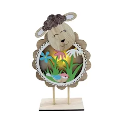 Húsvéti bárány fából, ledvilágítással 12*15 cm